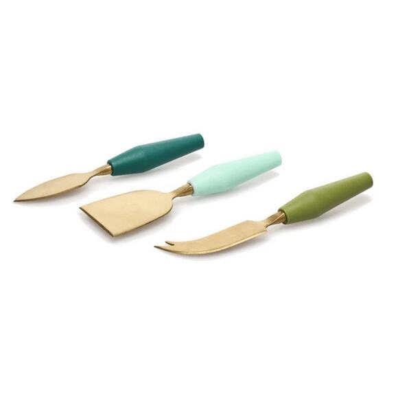 Bullseye’s Playground (3) Cheese Knives Knife Set Green Gold - Picture 2 of 2